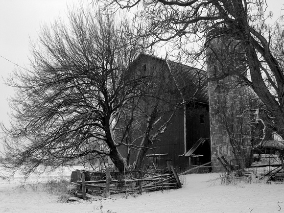 Burnett Family Farm in Winter b&w