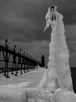 Grand Haven Light in Ice b&w